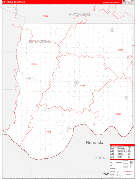 Bon Homme County, SD Zip Code Map